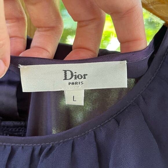 Dior Women's Navy/Purple 100% Silk Ruffled Mini Dress Size L - Picture 11 of 14